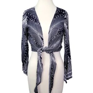 Kathmandu Blue Long Sleeve Tie Front Top